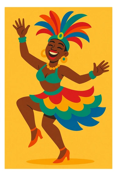 Black samba performer, traditional samba outfit, expressive dance, lively and cheerful sticker