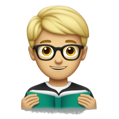 Smart looking blonde haired boy wearing glasses reading a book sticker