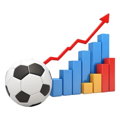 Cinematic realistic 3d growing bar graph next to a soccer ball sticker