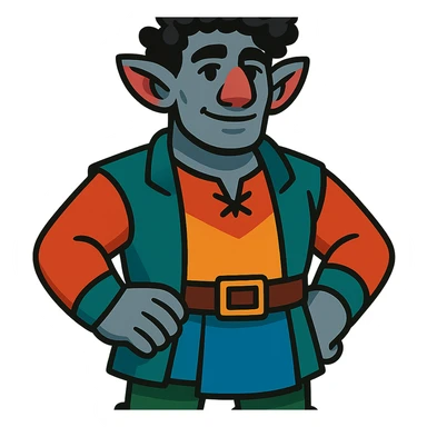 firbolg from DnD with gray skin, black curly hair, clean-shaven face, no beard in vibrant toon style sticker
