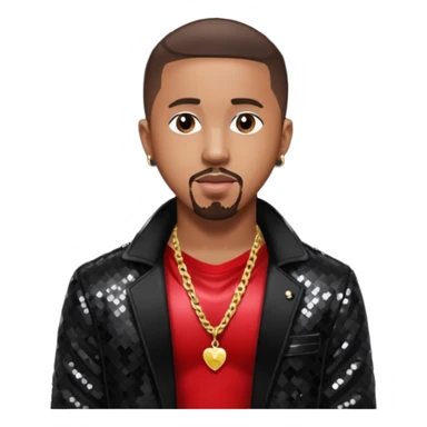 Marques Houston with dark brown hair, black sequin jacket, shirtless with necklace sticker