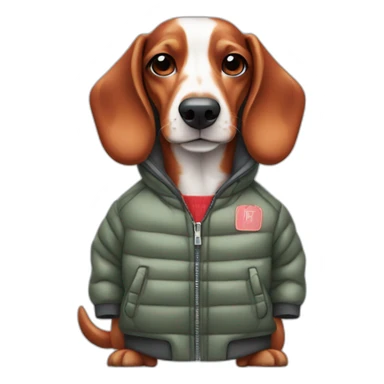 Red and white sausage dog in cool jacket sticker