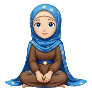 Turkish beautiful finish Konya girl blue eyes with starry night hijab dress and watching the sky on the ground  sticker