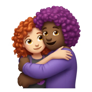 Bear hugs a girl with purple red curly hair sticker