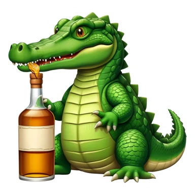 crocodile with a bottle of whiskey sticker
