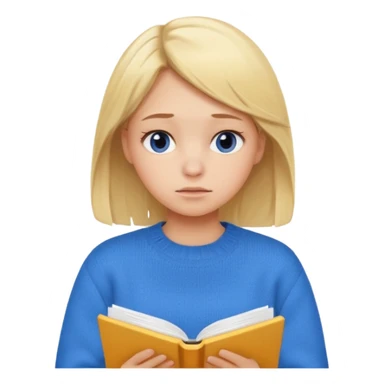 blonde girl in a blue sweater with a tired look studies lessons emoji ios 18.1 sticker