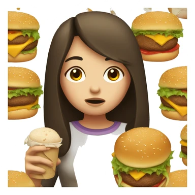 sad brunette girl eating a burger and crying  sticker