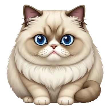 A fluffy, chubby, grumpy Persian cat with a seal-point Siamese coat color sticker