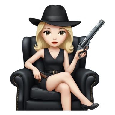Mafia blondes woman in hat , gun , armchair , black sticker