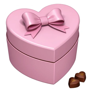 pale pink heart box, bow on top, some chocolates spilling out sticker