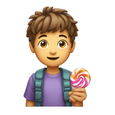 A cute boy holding candy in his hand sticker