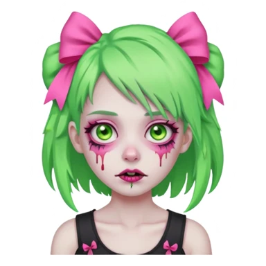 girl-zombie,with-neon green-hair,pink-bows sticker