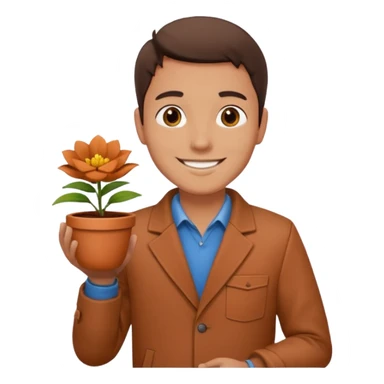 man holding a flower pot in jacket sticker