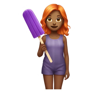 A girl with orange hair holding a purple popsicle  sticker