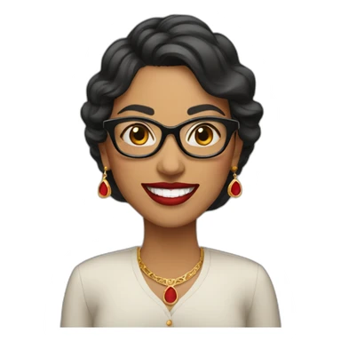 an Indian female with glasses smiling and red lipstick on sticker