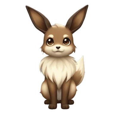 Kawaii Pale Shiny Eevee with dark brown long emo hair covering her eyes Full Body sticker