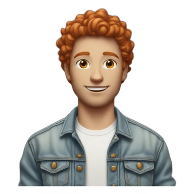 white young man in jean jacket and white t-shirt with short (not curly) red hair sticker