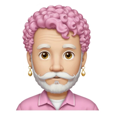 very white bearded and white mustached, pink short curly haired, wearing ear accessories sticker