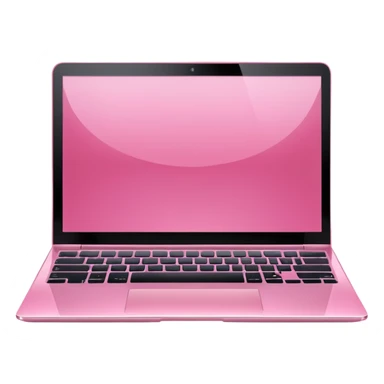 pink pink laptop with a sleek modern design, open screen, soft lighting and reflections, minimal aesthetic, isolated on transparent background, realistic style sticker