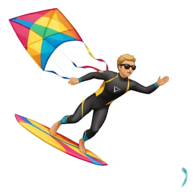 the sun shining and the ocean's waves splashing around. A kite surfer gliding across the ocean, with a colorful kite soaring high in the sky and the surfer carving through the waves. The scene captures the energy and freedom of the sport sticker