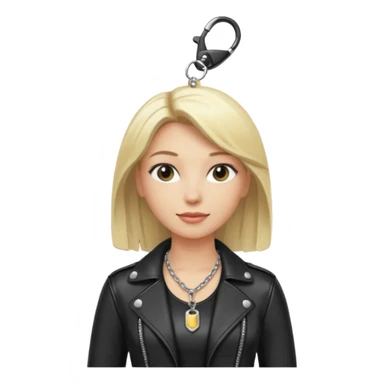 Dominatrix with blonde hair, leather outfit, keychain necklace sticker