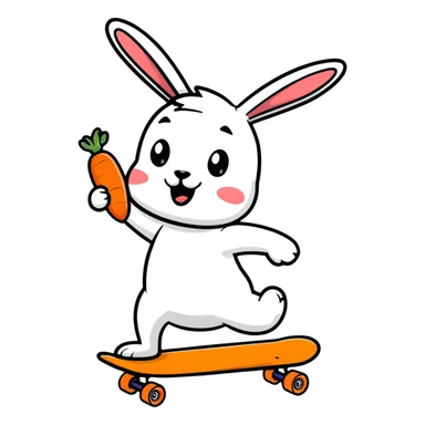 Funny rabbit riding a skateboard with carrot in hand sticker