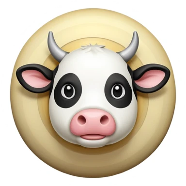 Cartoon cow face on one side of planet Saturn, with the planetary rings around the middle and tiny cow legs sticking out from the bottom sticker