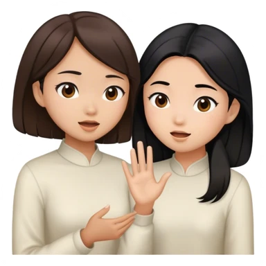 two asian girls talking brown hair and black hair sticker