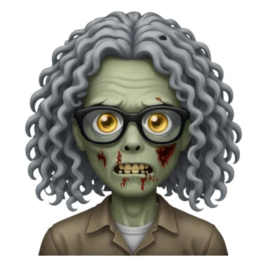Zombie with long curly hair and black glasses  sticker
