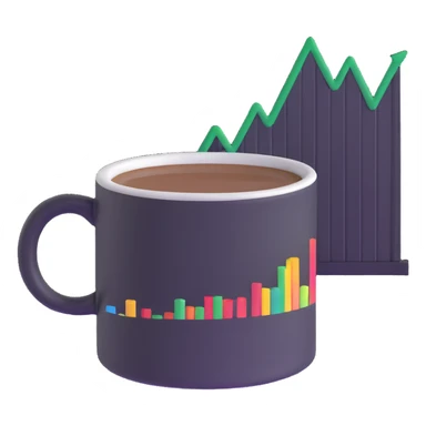 a coffee mug with a stock chart on it sticker