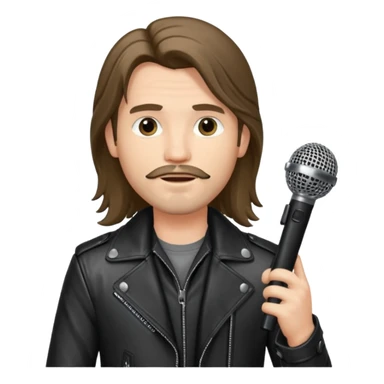 lether jacket log hair man holding microphone sticker