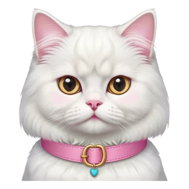cute white persian cat realistic with a pink collar sticker