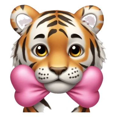 tiger holding teddy bear with a pink bow on its head sticker