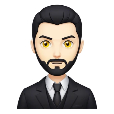 vampire man with black hair and a black beard with yellow eyes wearing a black suit sticker