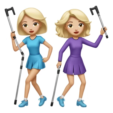 A woman dancing with one eye closed and another dancing with crutches. sticker