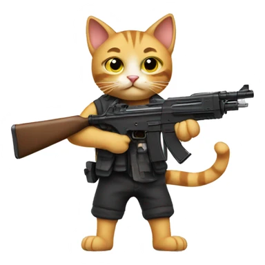Cat with a gun cute sticker