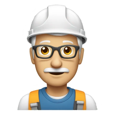 elderly man in engineering with helmet sticker