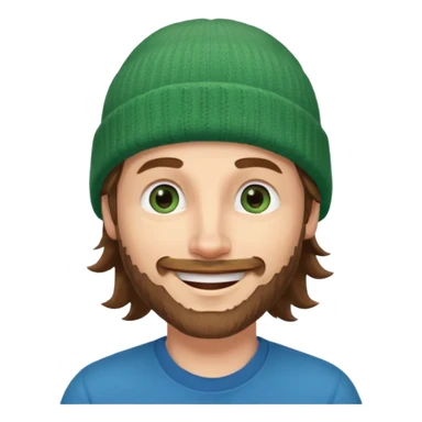 white man
aged 40,
Blue eyes, 
mid length brown wavy hair,
Green beanie hat,
Stubble
Smiling and winking sticker