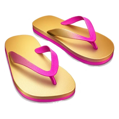 Realistic metallic gold and pink gradient pair of summer flip flops isolated. sticker