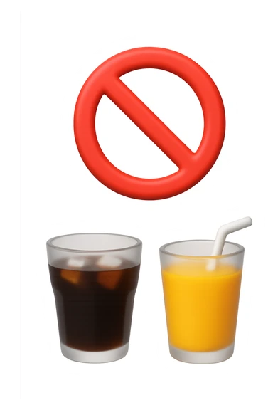 emoji 3d stile iphone che rappresenta un bicchiere di coca cola e di succo di frutta con un divieto sopra 3d sticker