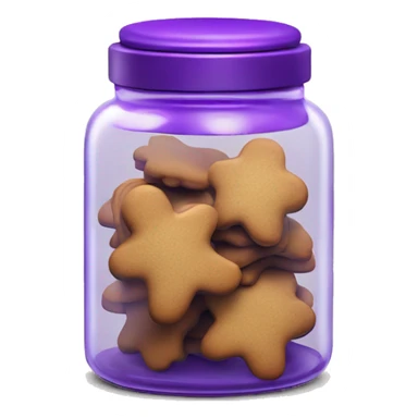 Realistic glass cookie jar with purple lid full of gingerbread cookies isolated.  sticker