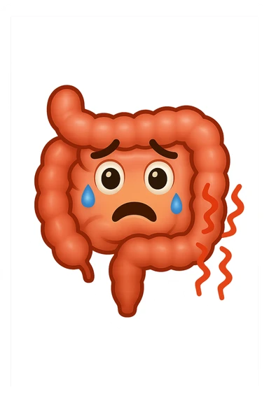 emoji stile iphone di un intestino con mal di pancia, espressione preoccupata sticker