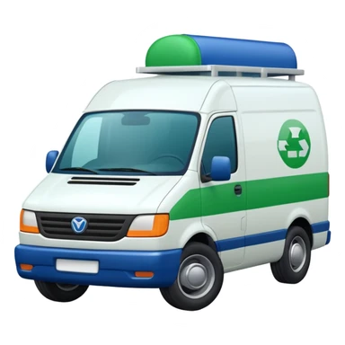 a white modern delivery van with green and dark blue color on the side.  sticker