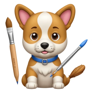 perrito pintando un lienzo en blanco con un pincel en la pata sticker