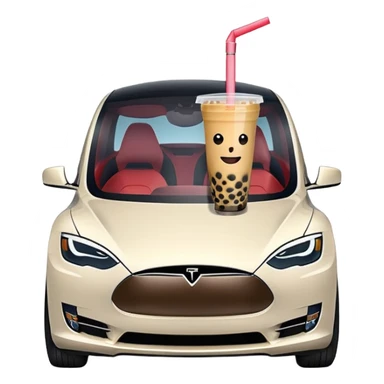 bobatea in tesla, without a person and with the tesla logo and remove tht seat bit and keep the boba tea like tht and can u make it smaller like emojie size so it can go on pinterest sticker