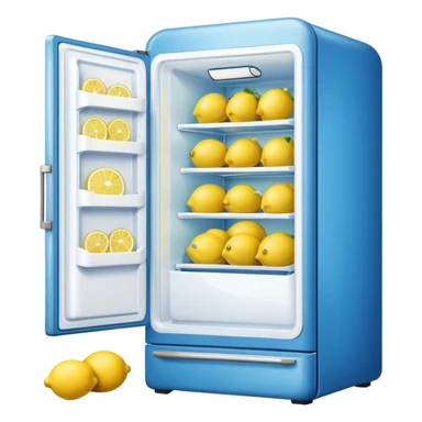 a blue refrigerator full of lemons sticker