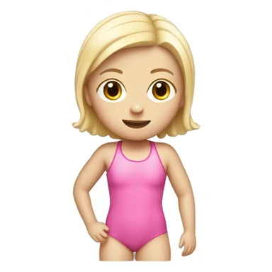 swimming little white girl with pink swimming suit sticker