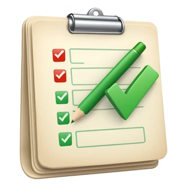 A checklist with a prominent green checkmark on the first item, symbolizing tracking completed tasks and progress sticker