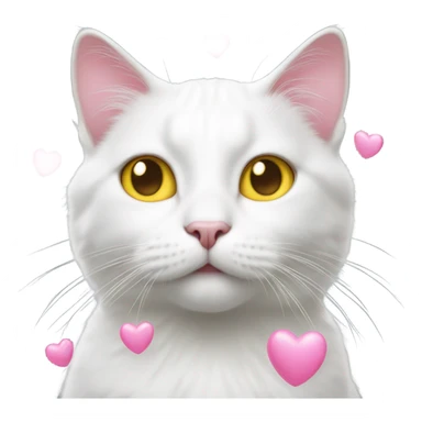 Realistic White cat with yellow eyes, pink hearts over head  sticker