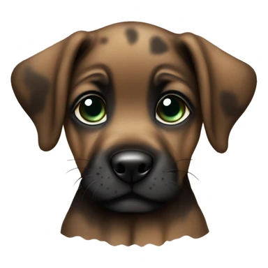Brown brindle Puppy black muzzle black face brindled blue green eyes puppy sitting, side view sticker